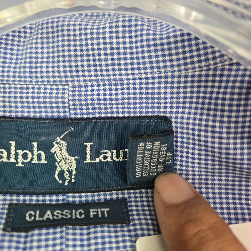 VINTAGE Ralph Lauren Men Button Up Shirt Gingham Plaid Logo Collar Classic READ